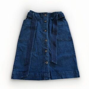 Loft Skirt Womens 4 Blue Denim Button Front Pockets Midi-length with belt